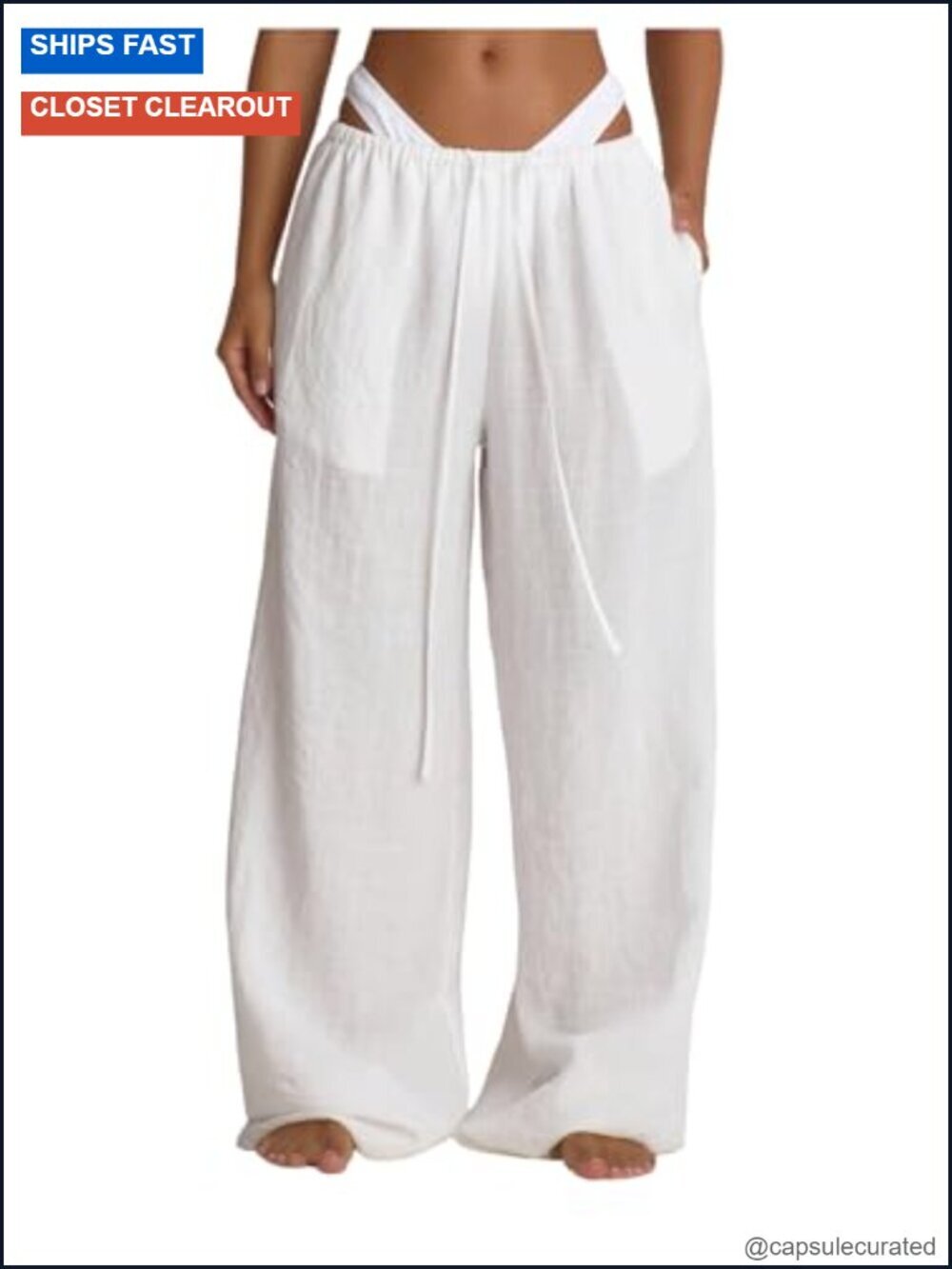 Wide Leg Linen Pants with Pockets Sheer Beach Vacation Palazzo Trousers
